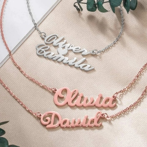 Double Layer Names Necklace In Stainless Steel