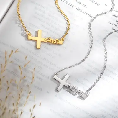 Personalized Amharic Cross Name Necklace