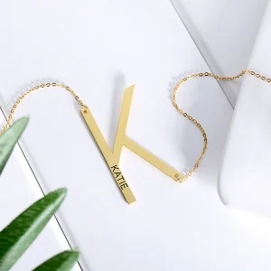 Engraved Sideways Initial Necklace in Gold